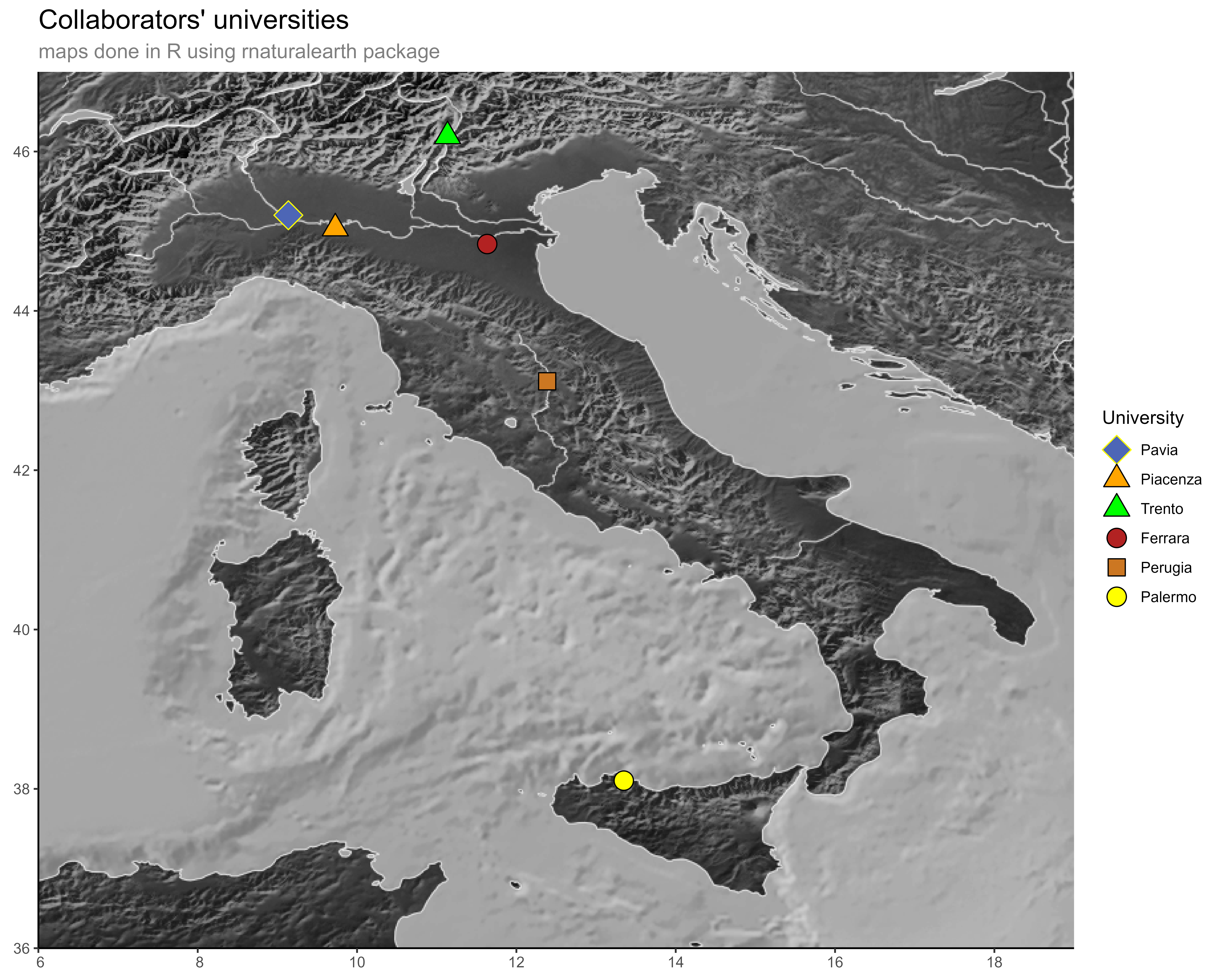 Map of Italy showing my research connections